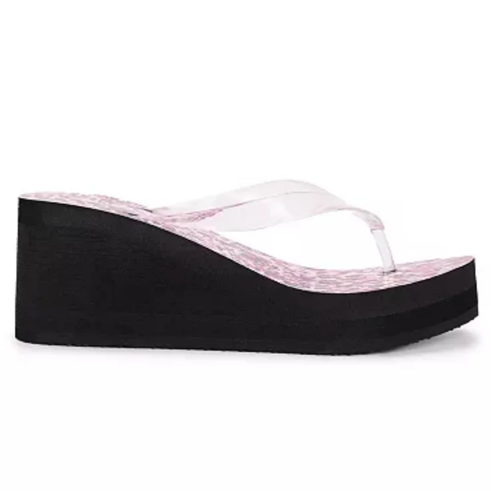 Betsey Johnson Leopard Print Wedge Platform Sandals with Clear Straps
